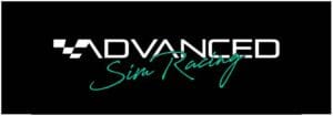 A black and green logo for advanc sim racing.